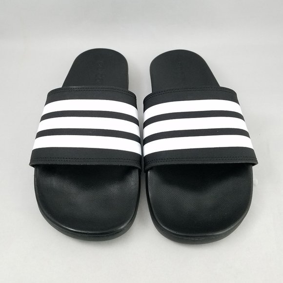 NEW Sz Men 6-13 | Women 7-14 Adidas Comfort Slides in Black with White Stripes - Picture 3 of 10